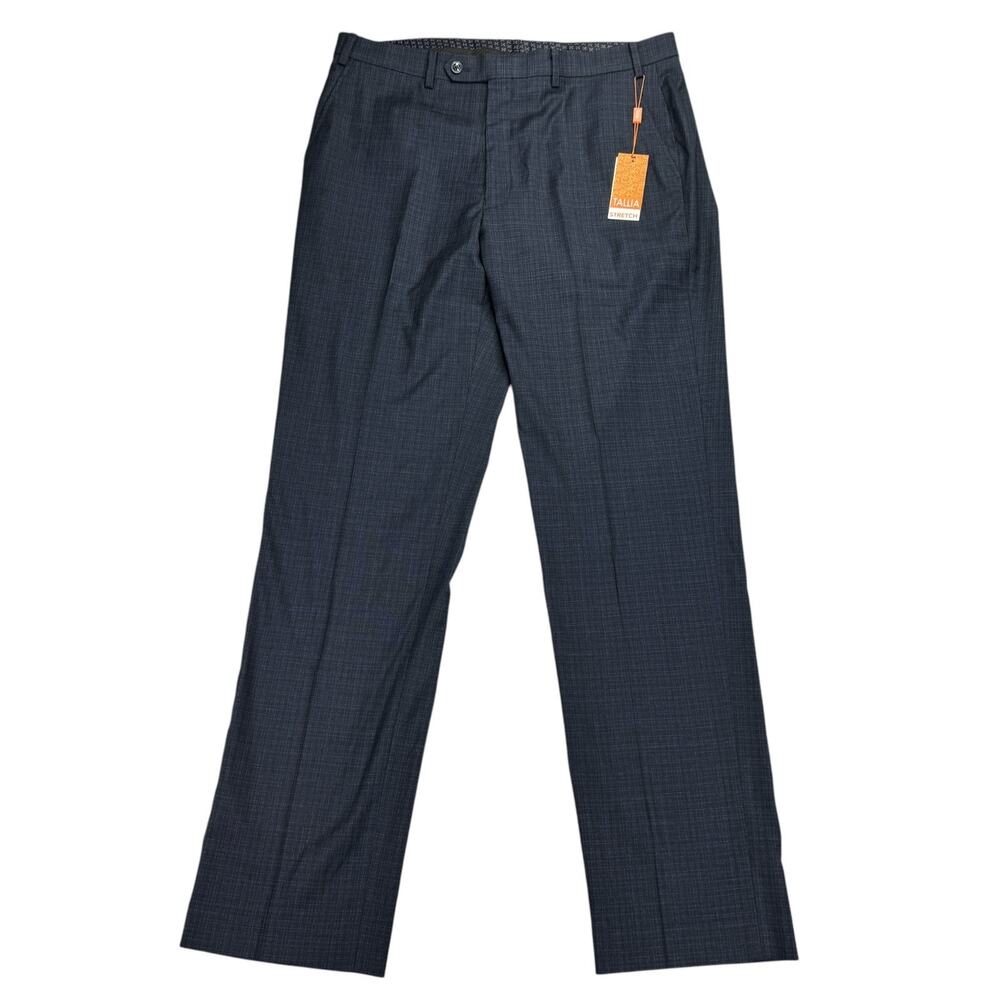 Tallia Mens Classic Fit Plaid Stretch Suit Pants Navy Blue 36x34
